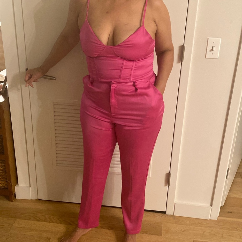 EUC Pink Satin Pant & Top Set